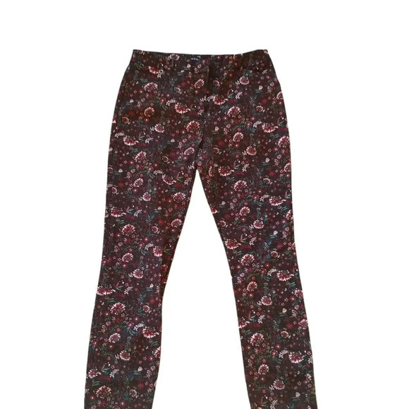 Reitmans Floral Straight Leg Trousers Black  Burgundy Stretch 4 - Picture 2 of 8